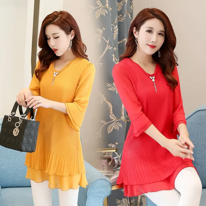 TEAEGG New Elegant Women Chiffon Blouses Office Lady Half Sleeve Shirt Formal Blusas High Quality Plus Size 5XL Tops AL855