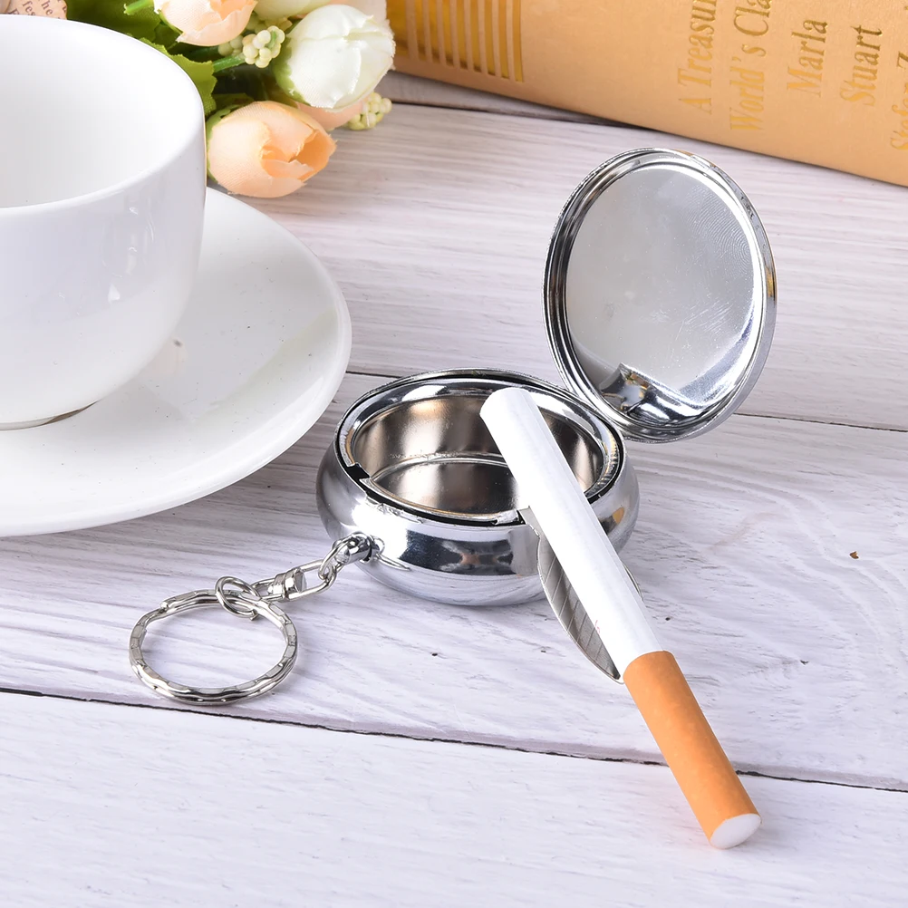 Round Cigarette Keychain Dia 5cm Portable Ashtrays Stainless Steel