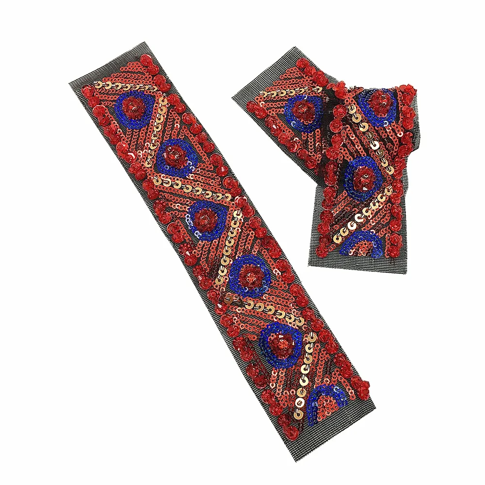 2pc Red Sequin Applique Patches For Clothing Crystal Beaded Embroidery