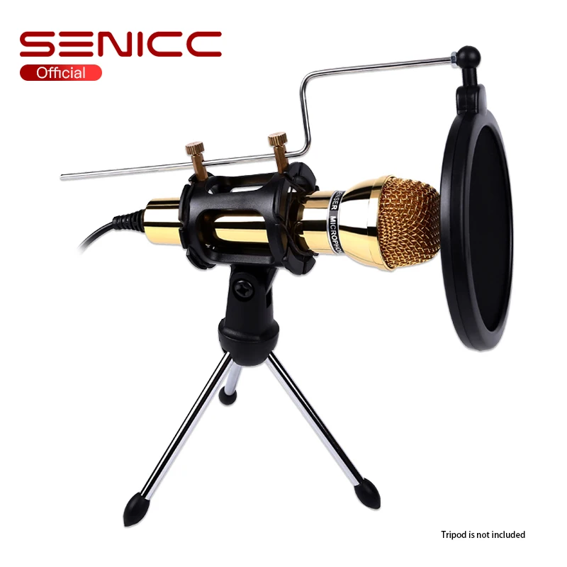 

SENICC SM-098 Golden Karaoke Microphone 2.2m Wired Dynamic Sound Computer Microphone For Conference Recording Broadcastingin