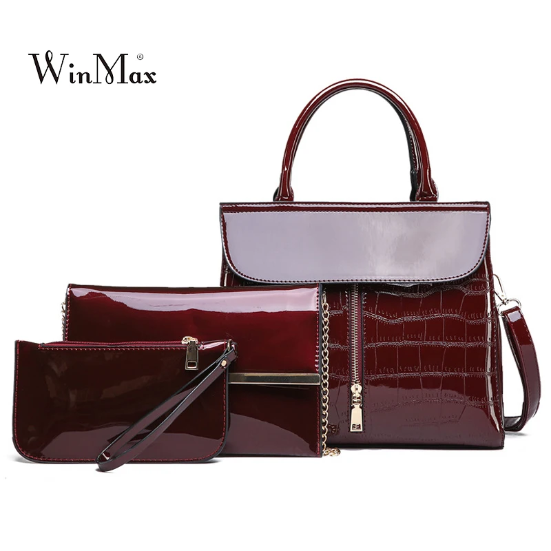 

3 Sets Women Handbags Patent Leather Female Shoulder Bag Luxury Brand Tote Bag New Ladies Messenger Bags For Womens 2018 Bolsas