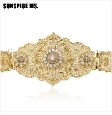 SUNSPICE-MS Ретро Винтаж индийский широкий цветок браслет манжета для женщин античный золотой цвет весенние браслеты турецкий Свадебный Bijoux