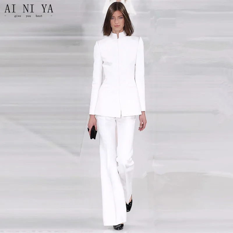 134-1 Jacket+Pants Womens Business Suit White Female Office Uniform Ladies Formal Trouser 2 Piece Sets Bell-bottomed Pants Custom Made