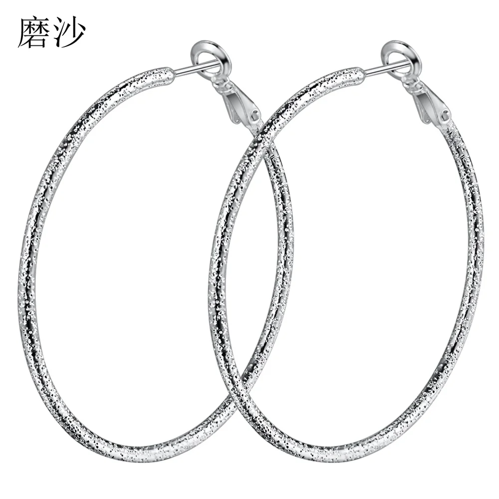 Серьги кольца матовые серебристого цвета диаметр 5 см|fashion hoop earrings|hoop earringsearrings