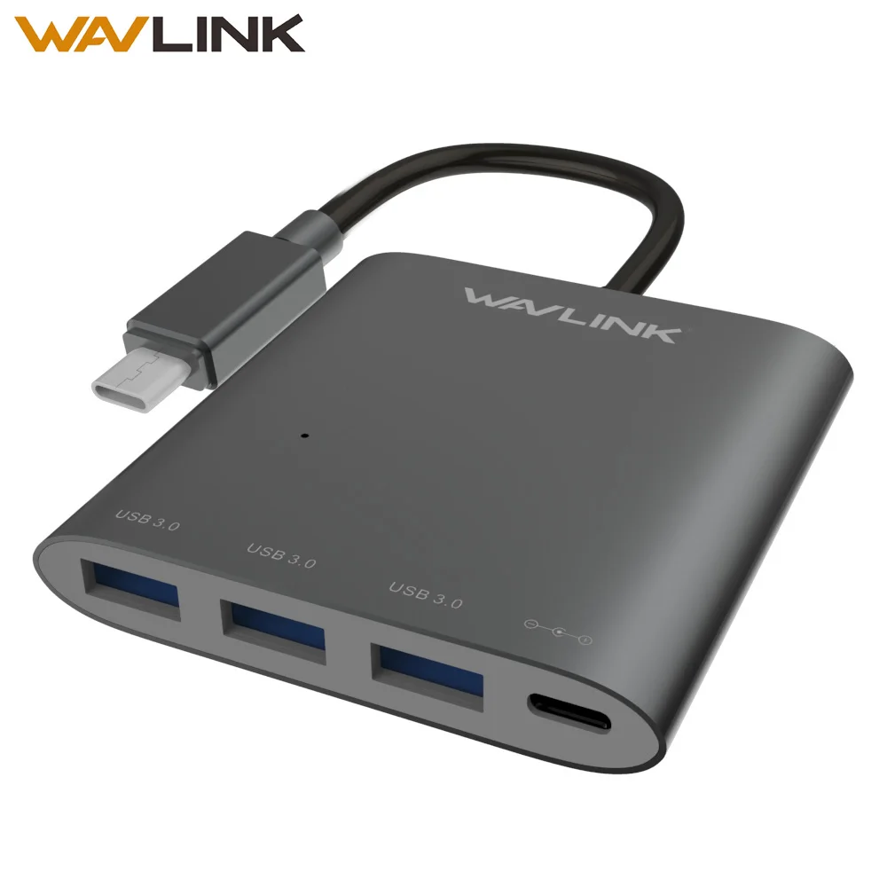 Wavlink USB3.0 концентратора Тип C USB 3 Порты адаптер Алюминий Мощность доставки и