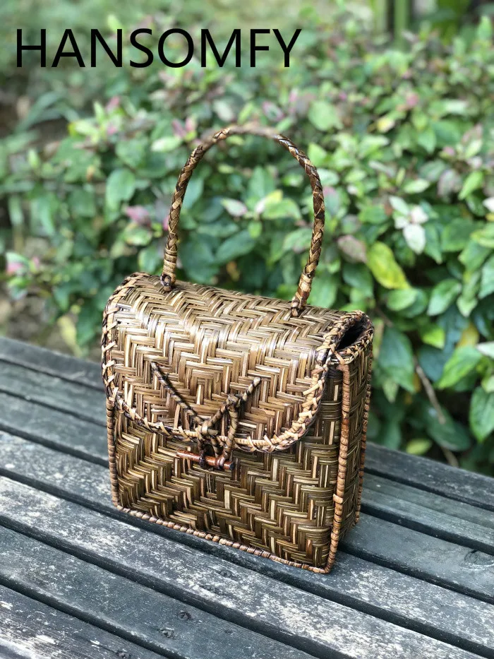 

HANSOMFY |Vintage Handmade Basket Rattan Straw Bags Bohemia Style Beach Summer Chic MIni Bamboo Handbag Holiday Bag