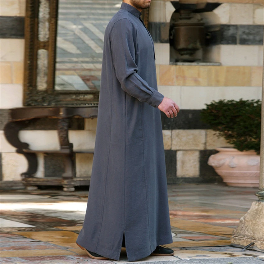 Мусульманская одежда для мужчин jubba ТОБ абайя Дубай сплошной длинный рукав тонкие длинные халаты Мужская Арабская одежда кафтан платье