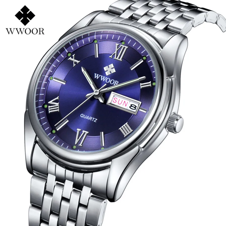 Reloj Hombre Водонепроницаемый наручные часы WWOOR 2017 лучший бренд моды часы Для мужчин Спорт Полный Сталь цифровой кварцевые часы