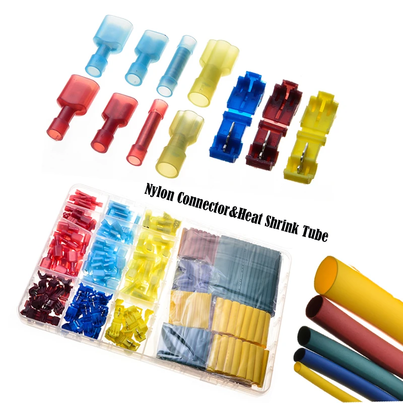 

400PCS Nylon Wire Connectors Quick Splice 22-10AWG Terminals Waterproof Heat Shrink Tubes Cable Sleeve Tubing Set 3Colors