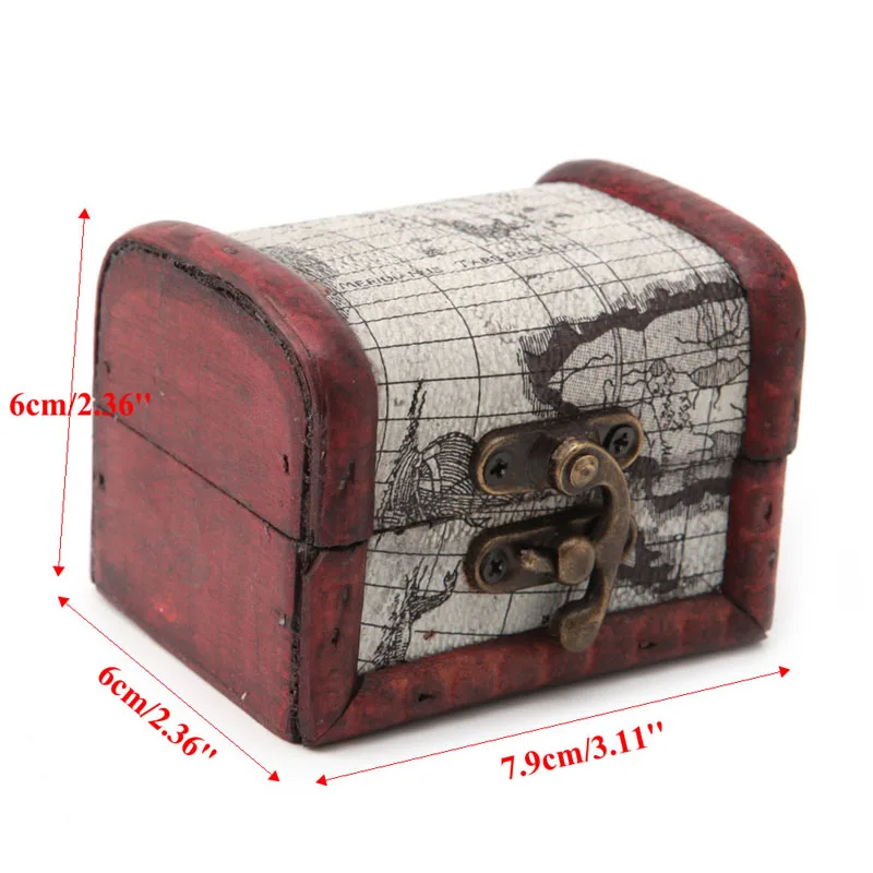 Wooden Pirate Map Jewellery Storage Box Case Holder Vintage Treasure Chest HT0809