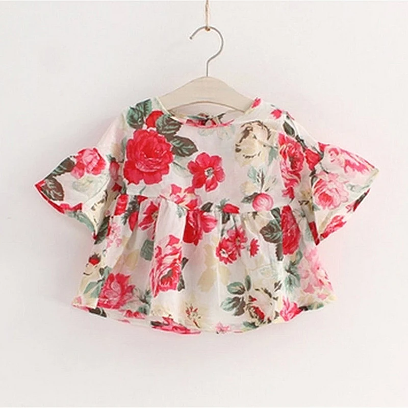 Kids Girls Flower Blouses Party Shirts Floral Flare Sleeve Ruffles Baby
