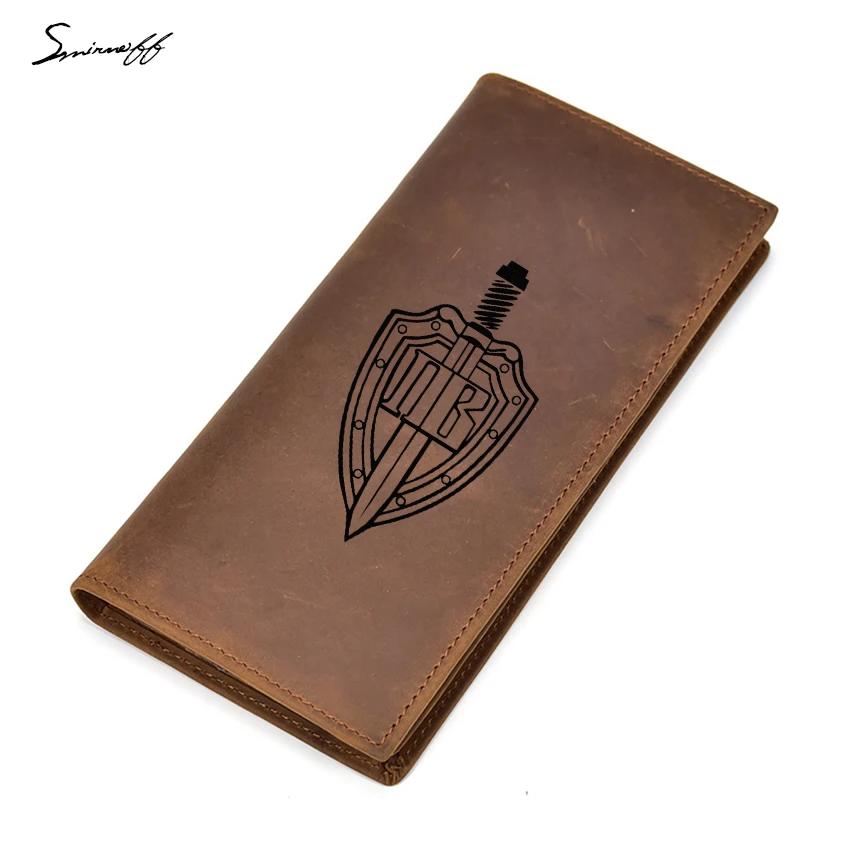 

Engraved Picture Russia Border Guard Shield and Sword Wallet Male RFID Multi Card Leather Wallet Men Zipper Pocket Long Purse