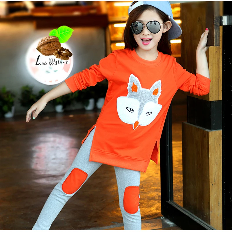 2017 Spring fashion girls fox cartoon clothing set child 100 cotton clothes baby girl big kids