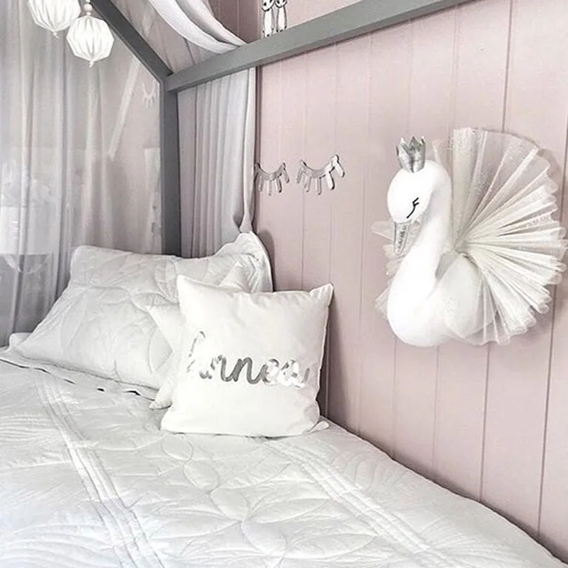 Золотая Корона Лебедь настенные подвесные украшения детская комната Настенный декор прекрасный розовый белый мягкий лебедь декор для детской кровати комнаты реквизит для фотосессии