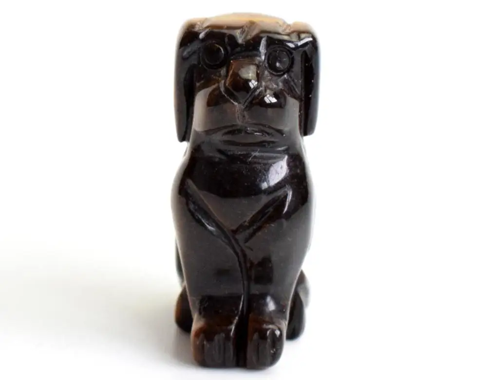 

2.0 INCHES Natural Chakra Tiger Eye Stone Carved Crystal Reiki Healing Feng Shui Dog Statue with a Velvet Pouch