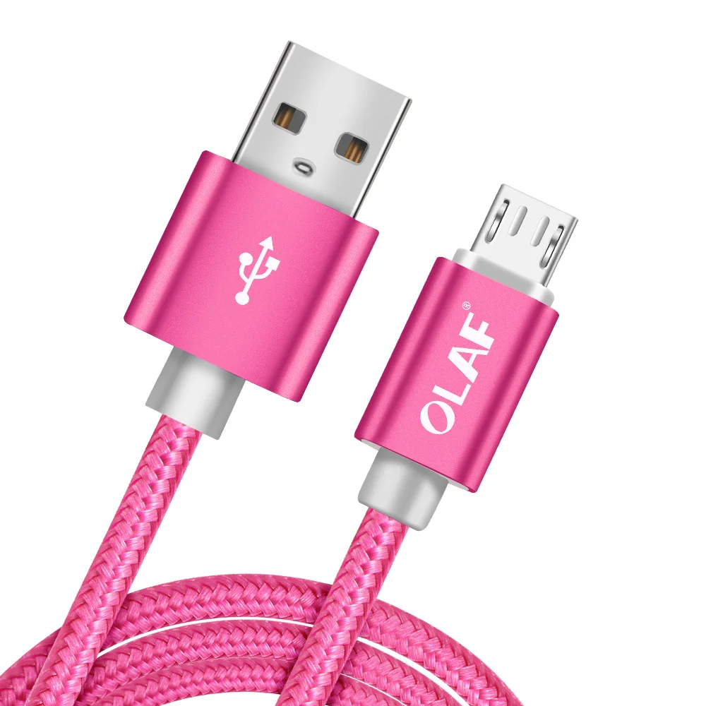 Олаф нейлоновый Кабель Micro-USB в оплетке 1 м/2 м/3 м/1,5 м/0,25 м Синхронизация данных USB кабель зарядного устройства для samsung huawei xiaomi Android телефонный кабель - Цвет: Rose