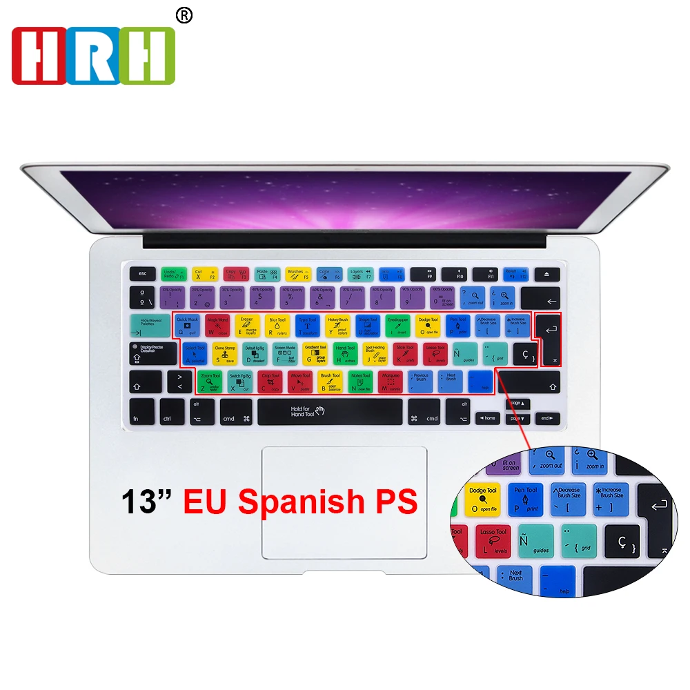 

50PCS UK Spanish Photoshop PS Shortcuts Hotkeys Keyboard Cover Silicone Skin For MacBook Pro 13 15 Retina for All MacBook Air 13
