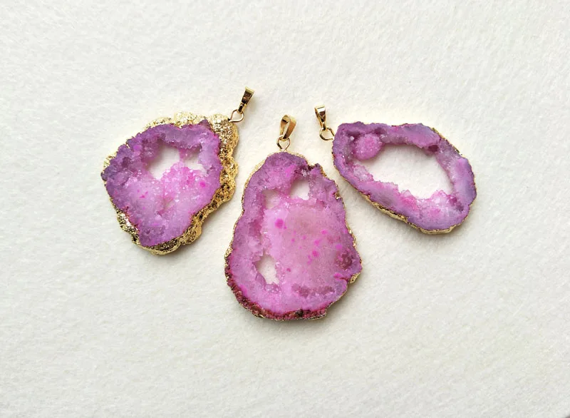 Gold color Charm Freeform Titanium Geode Crystal Druzy Quartz Slice