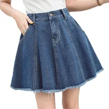 Новинка, Джинсовая юбка с эффектом потертости, Женская плиссированная ковбойская короткая юбка с высокой талией и кисточками, Летняя Повседневная джинсовая мини-юбка