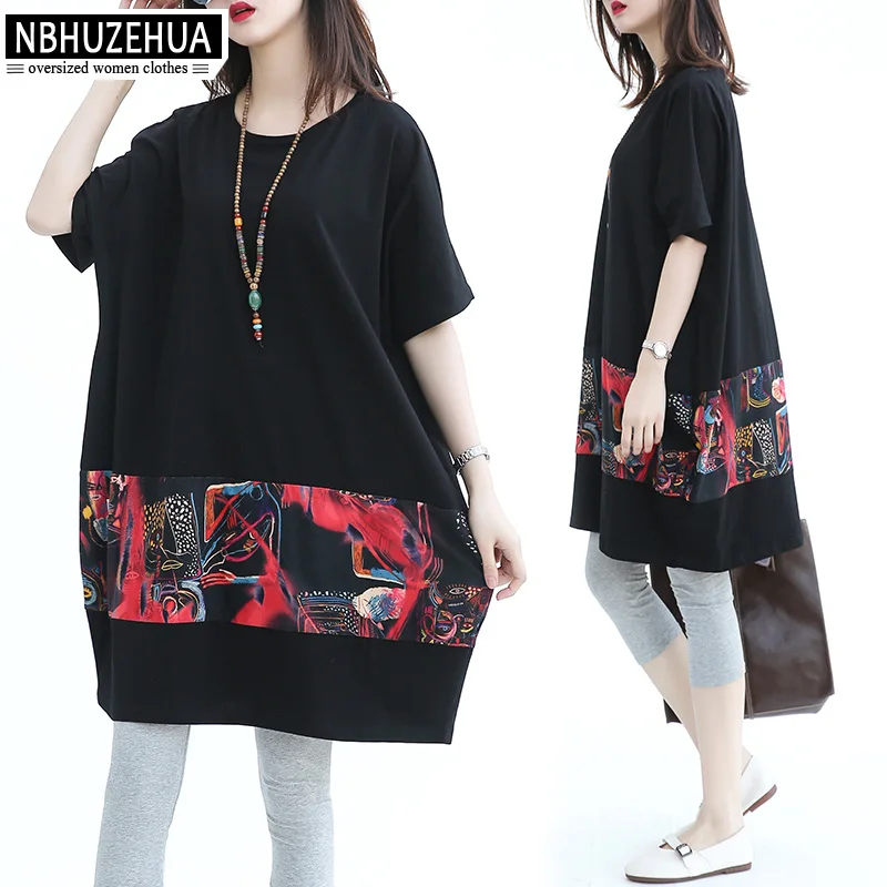 

NBHUZEHUA 7G552 Cotton Women Tops 4XL 5XL 6XL Plus Size Short Sleeve Blouse Black Casual Womens Clothing Camisa Feminina