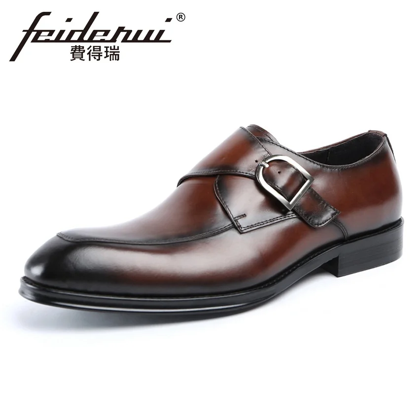 Aumento Vestir Boda Mano Formal A Punta De Hombres La Nuevo Negro Mocasines Cuero Zapatos marrón Hecha Correa Monje Ymx683 Altura Genuino Redonda Hombre Vendimia 8aRYHw