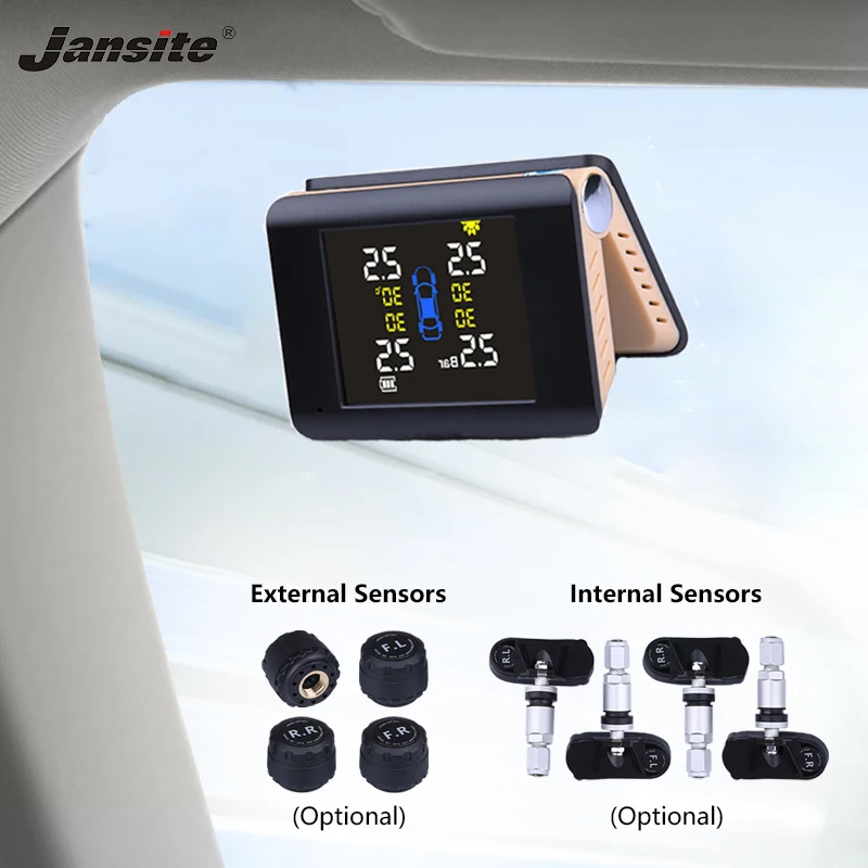 

Jansite Car TPMS Solar power Tire Pressure Alarm Monitor System Display foldable Pressure Warning Tyre with Sensors USB charging