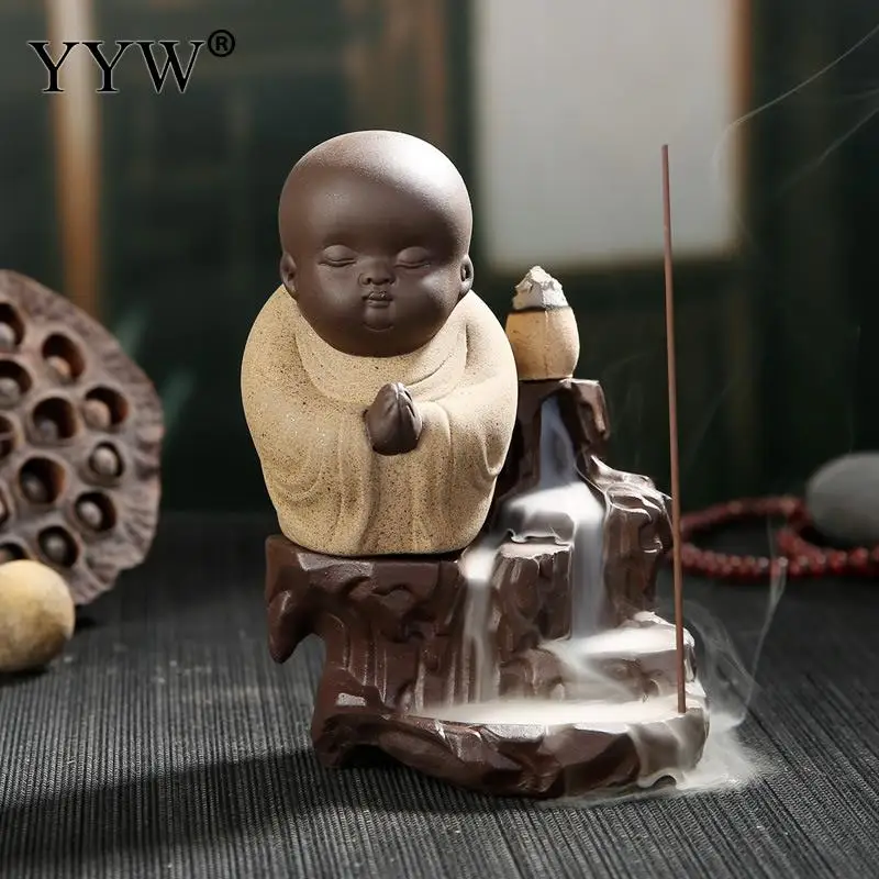 

Backflow Incense Burner Cute Monk Home Fragrance Stand Incense Stick Holder Ceramic Censer Waterfall Aroma Burner Buddhist Craft