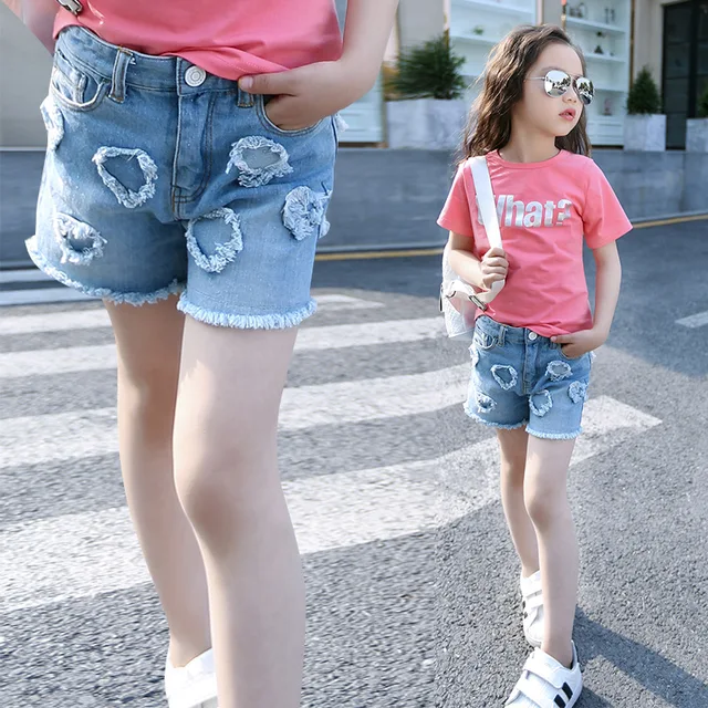 New Girls Shorts Brand Big Kids Jeans Denim Solid Short Pants Fashion