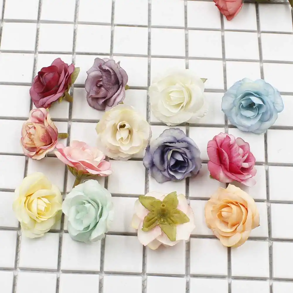 

30pieces 3-4cm Artificial flower Heads Silk Rose flowers for Wedding Decoration Home Garland DIY Fake Flower