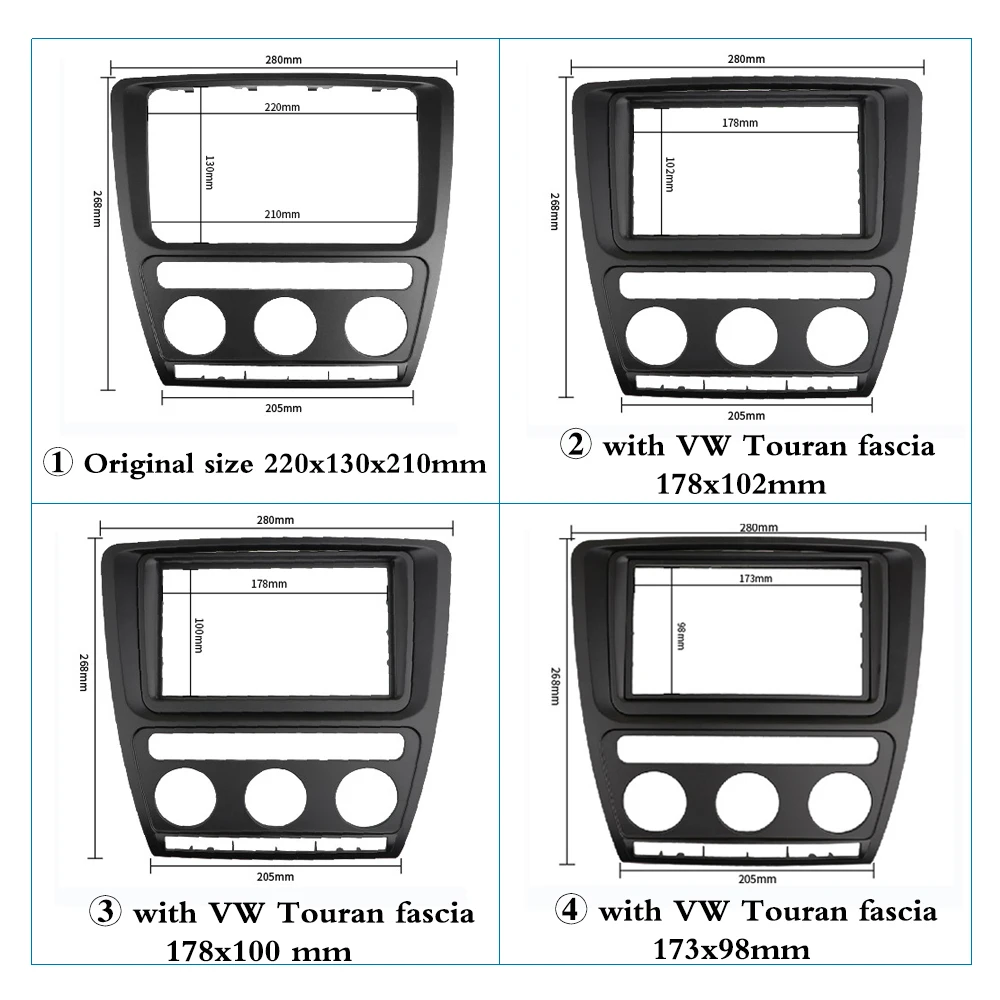 Din para Skoda Duplo Fascia Octavia 2004 2010 cd Dvd Painel Stereo Facia Dashboard Instalação Reequipamento Guarnição Kit Rosto Quadro Moldura 9 2004-2010 cd dvd painel estéreo facia reequipamento