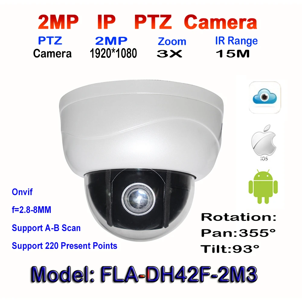 

2mp megapixels Pan Tilt Dome Camera 2.5Inch Mini 1080P Network onvif with 3X Optional Zoom 15M IR Night Vision indoor Web camera
