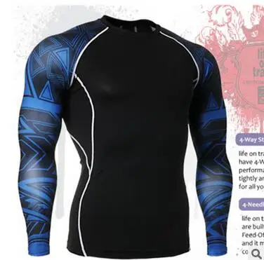 Модная мужская с длинным рукавом футболки 3D принты обтягивающие компрессионные рубашки для мужчин Рашгард MMA мужской бодибилдинг Топ Фитнес
