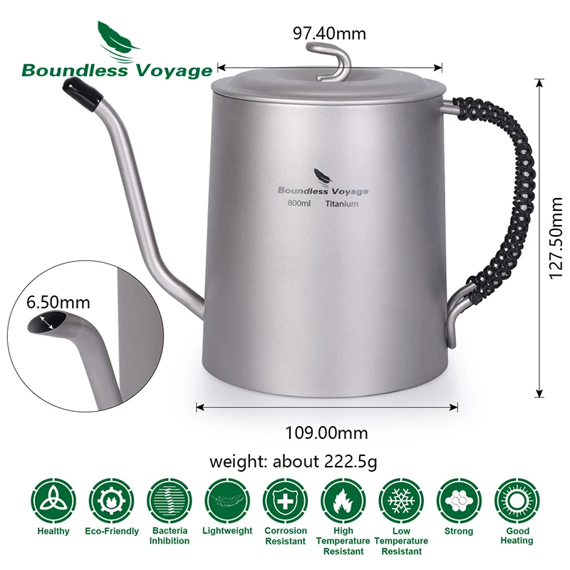 Sin límites viaje 800 ml de titanio tetera taza con Anti-agua hirviendo de Camping al aire libre vino café té olla desastre kit de