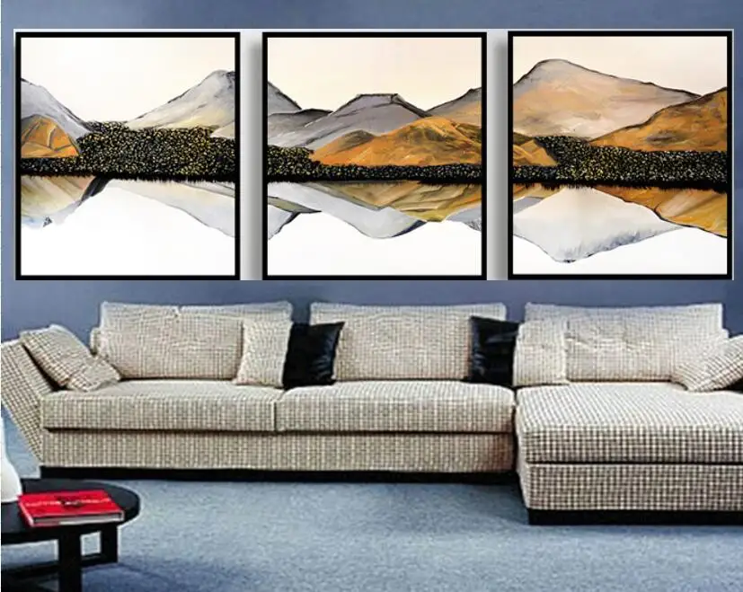 3 Pieces Handpainted Oil Painting Modern Abstract mountain with inner