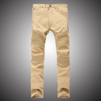 

Men's Classic Jeans Pants Pleated Moto Biker Jeans Men Skinny Slim Fit Jeans Male Hip Hop Denim Trousers Brand Designer WY240