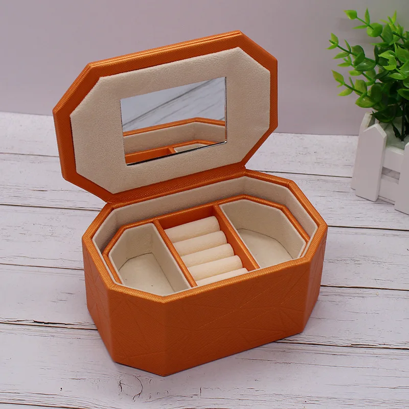 

Strong PU Wooden Jewel Carrying Box Leather Two Layers Case Portable Travel Jewel Displayer Ring Necklace Ring Jewelry Case