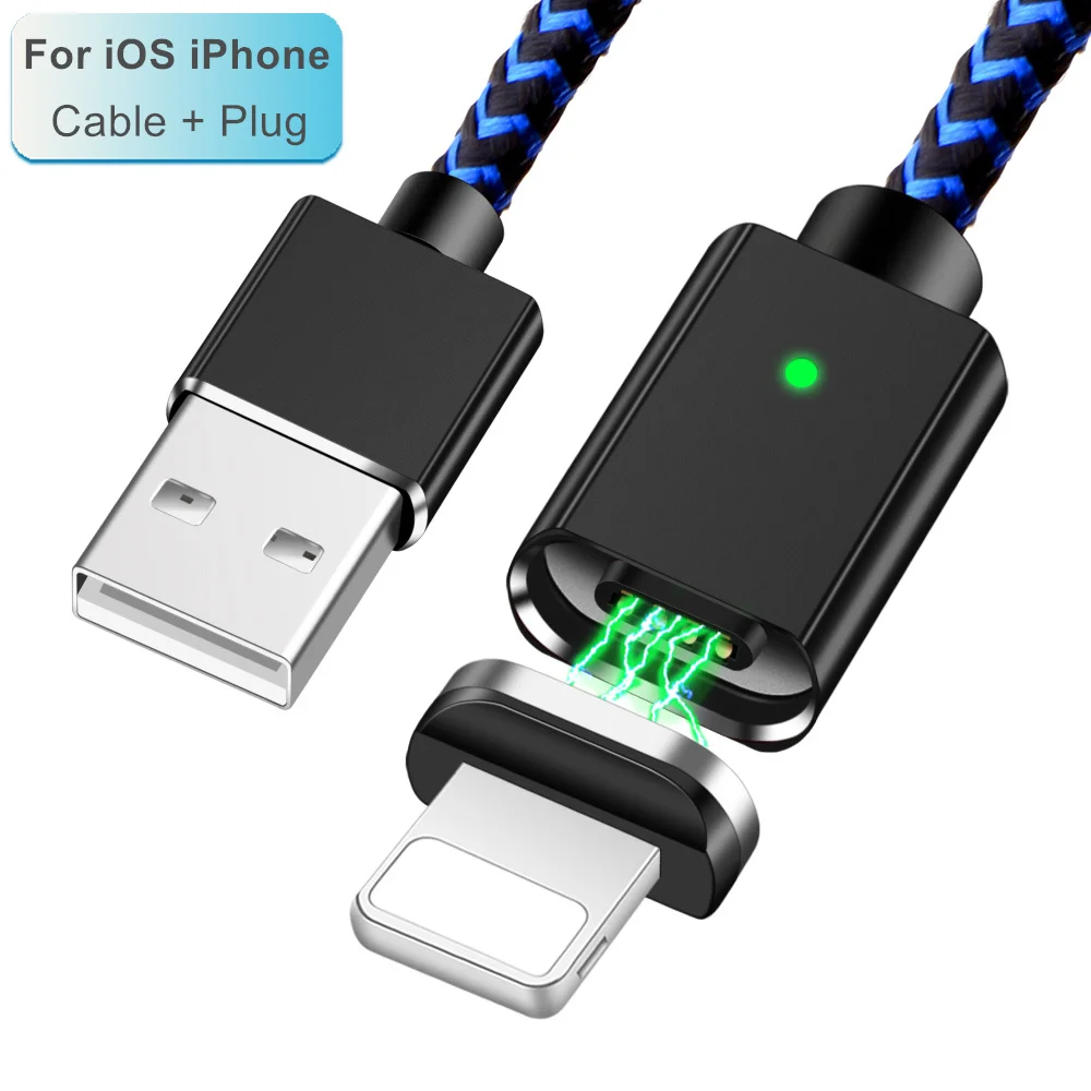 Олаф 3 в 1 светодиодный магнитный USB кабель для iPhone Micro usb type C Магнитный кабель 3 А кабели для быстрой зарядки и синхронизации данных Шнур для быстрой зарядки - Цвет: Blue iOS 8Pin Cable