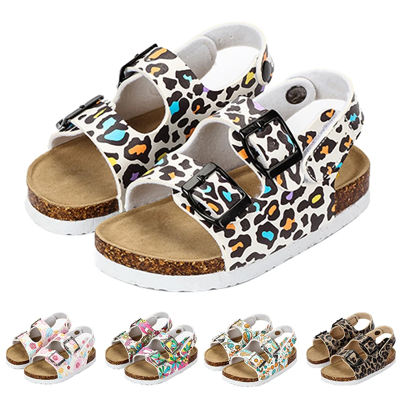 

2019 Summer Girls Sandals Fashion Cork Leopard Comfortable Beach Sandals For Toddler Non slip 2 Year Kids Slippers Shoes