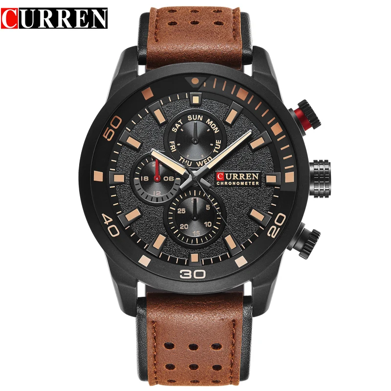

CURREN 8250 Sport Men Quartz Watch Fashion Simple Relogio Masculino Men Military Watches Genuine Leather Clock Men Wristwatch