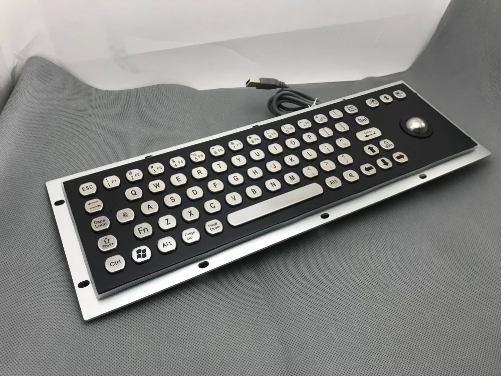 IP65 Гальваническая черная промышленная металлическая панель установленная клавиатура с 25 мм/38 мм из нержавеющей стали лазерный трекбол указывающее устройство