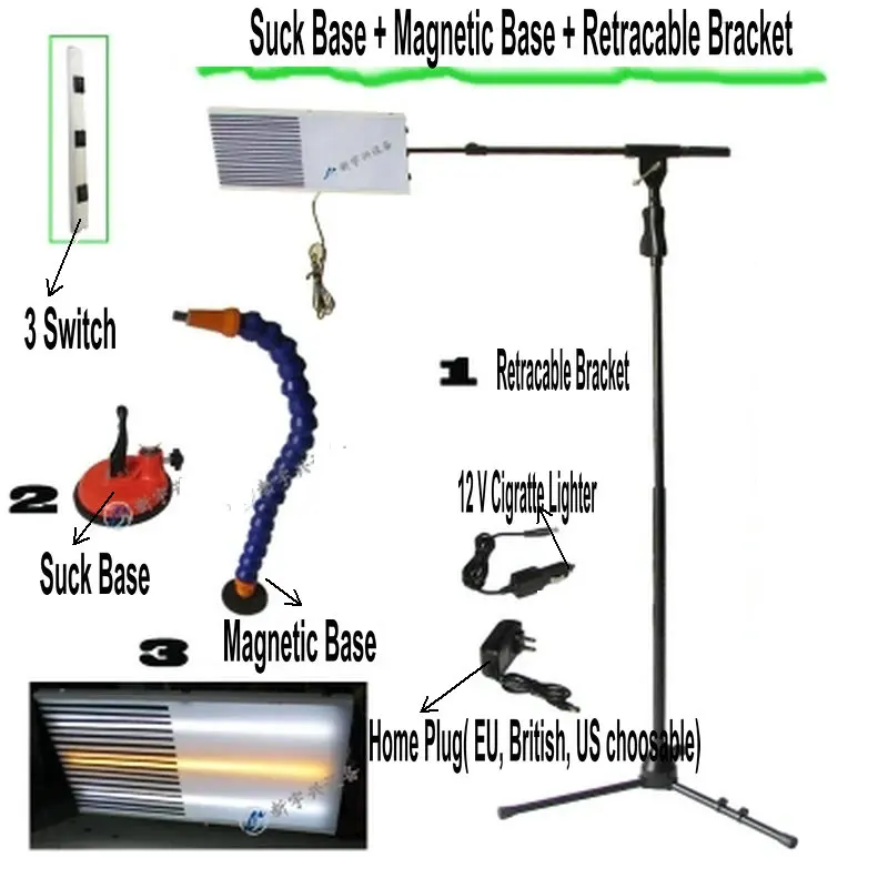Всасывающий+ Магнитный+ втягиваемый кронштейн светодиодный PDR лампа Dent Инструменты для ремонта Dent детектор PDR светильник Master PDR комплект лампа доска PDR линейная плата - Цвет: 3 In One