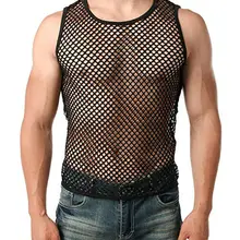 Мужская сетчатая Прозрачная Футболка для занятий в тренажерном зале прозрачная однотонная Сексуальная футболка из рыбьей сетки