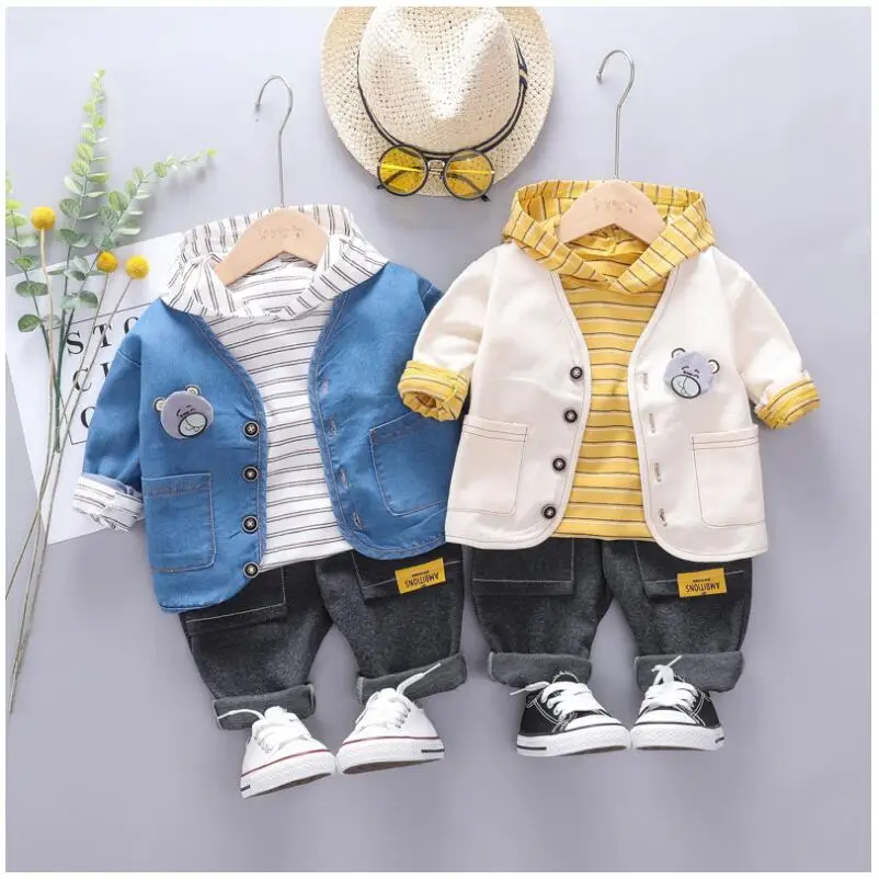 

2019 Autumn Toddler Boys Clothes Suits Baby Kids Clothing Set Coat + Hooded t Shirt + Pants Sets Infant Children Costume Suit
