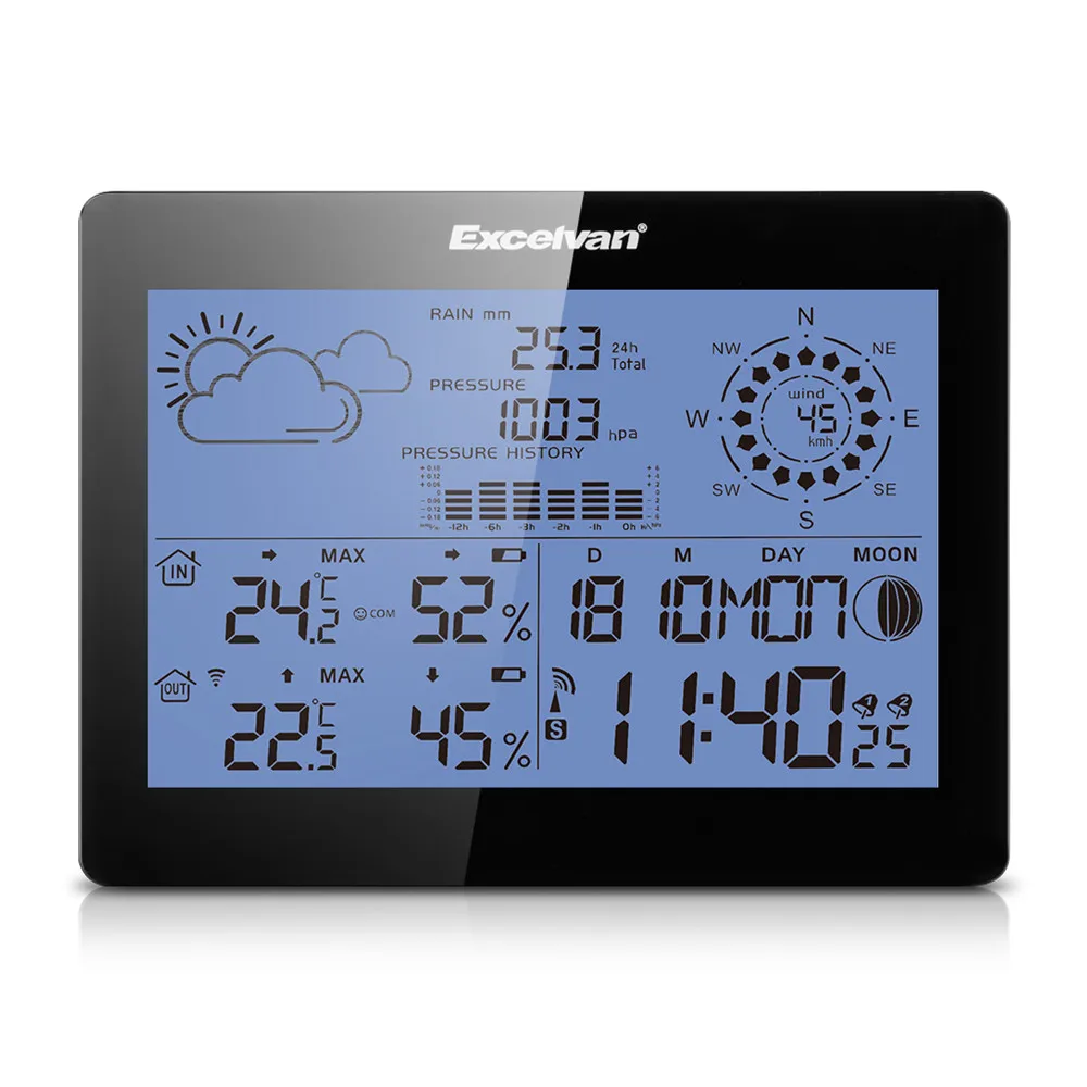 Excelvan Digital Radio Controlled Alarm Clock Thermometer with Snooze FunctionTemperature Calendar Display Wall Moutable10