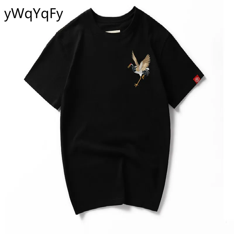 

2019 tshirt harajuku ulzzang tumblr Lover t shirt women t-shirt kawaii t shirt femme 4XL Cotton Top Tee Chinese Crane embroidery