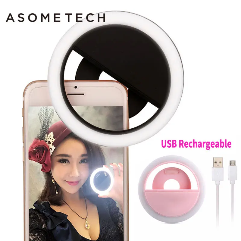 

Rechargeable USB Selfie Ring LED Beauty Flash Fill Light Up Artifact Circular Clip Lamp Camera Enhancing Charger For Android IOS