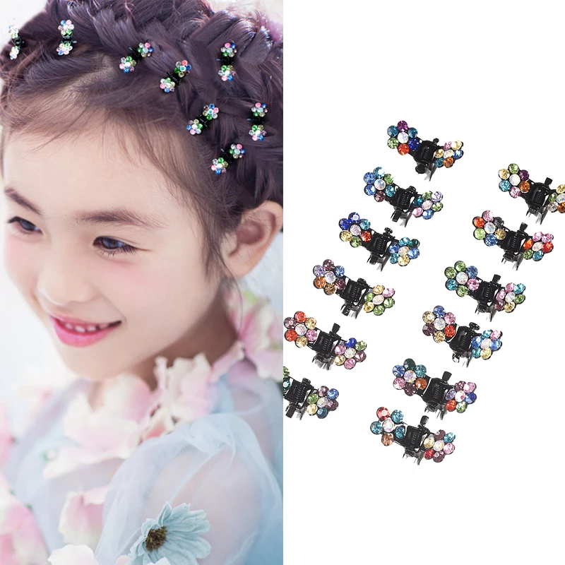 

M MISM 1Set=12PCS Girls Rhinestone Flower Mini Hair Claws Clamp Colorful Crystal Sweet Princess Barrettes Hair Clips Accessories