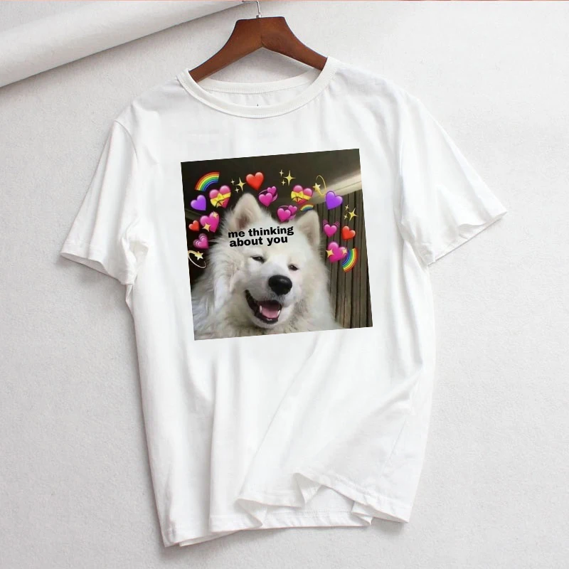 Милый корейский ulzzang cat love heart dog print, новые летние топы с короткими рукавами, футболки, повседневные свободные, большие размеры, парная футболка