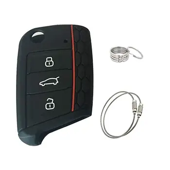 

Muchkey Silicone 3-Button Car Key Protection cover Etui +Key chain 150mm 2pcs+Key Ring 30mm 5pcs For Volkswagen Audi