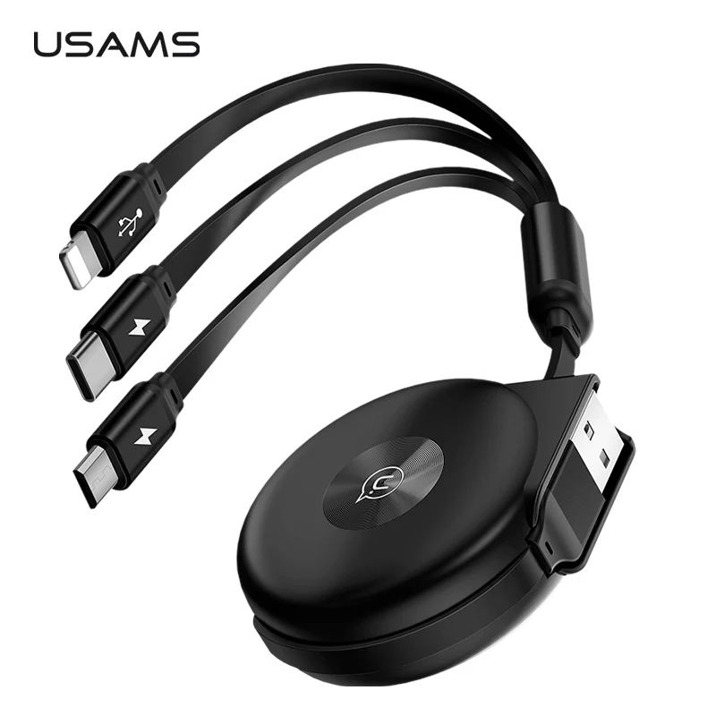 

3 in 1 Retractable Cable for iPhone x xr Cable Type C microusb data cord,USAMS Micro USB Cable for Samsung Charging USB C Cable